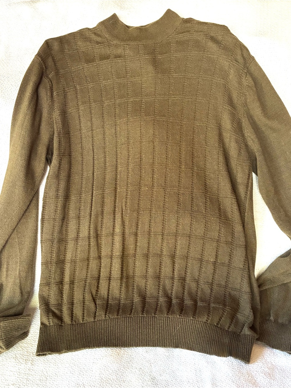 Perry Ellis Men’s Large Tussah Silk Cotton Mock Neck Sweater Brown Textured Knit